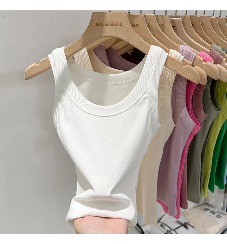Zjaiss, camiseta sin mangas acanalada con cuello redondo liso para mujer, camisola para mujer, camiseta sin mangas elástica básica de verano 2025, camiseta sin mangas sólida con cuello redondo