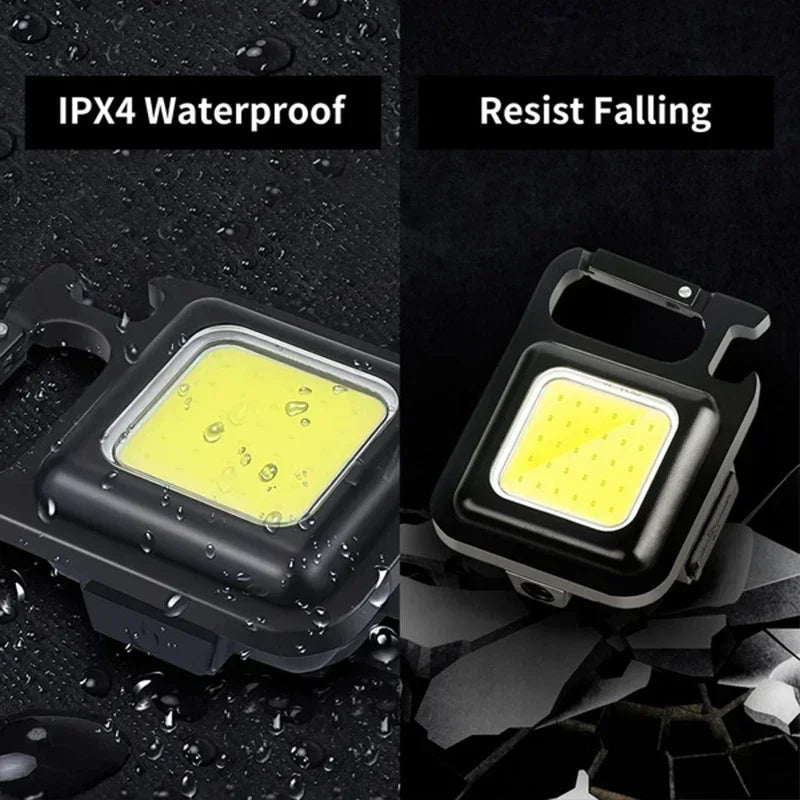Llavero con luz Mini linterna multifuncional para acampar, LED recargable por USB, portátil, brillante, COB, Clip de bolsillo, linterna para trabajo al aire libre