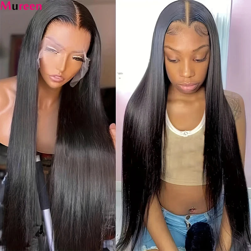 Peluca frontal de encaje de cabello liso de 250% de densidad, cabello humano 13x4 HD, peluca con malla frontal para mujeres, pelucas de cabello humano