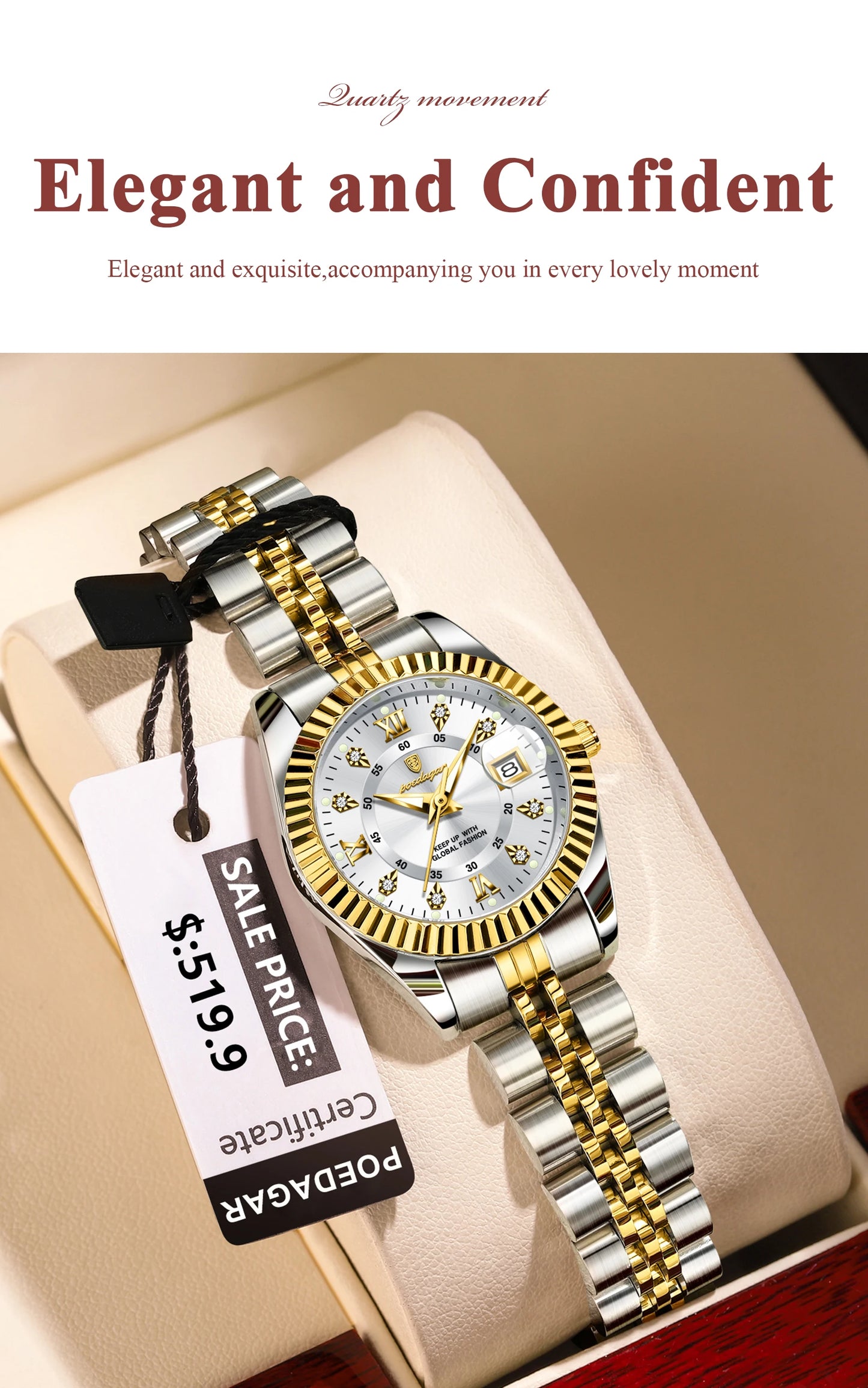 POEDAGAR, relojes de lujo para mujer, Reloj de pulsera resistente al agua con fecha luminosa para mujer, Reloj de cuarzo elegante de acero inoxidable para mujer, Reloj