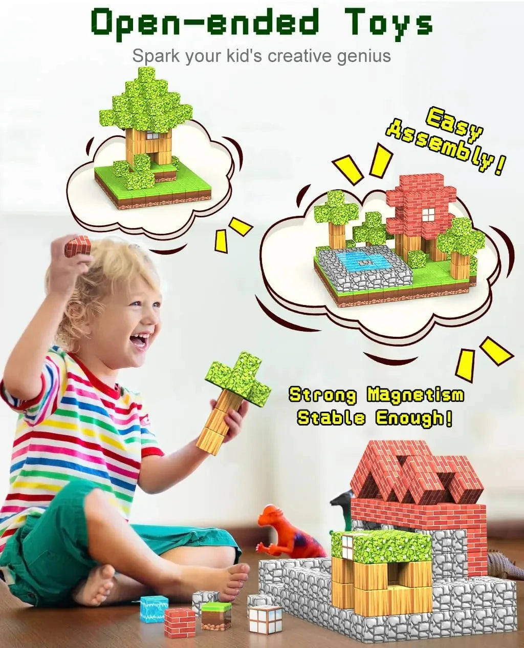 100 Uds. Bloques magnéticos de juguete, juego de imanes de construcción para niños y niñas, cubos sensoriales Montessori con tallo para regalo para niños pequeños