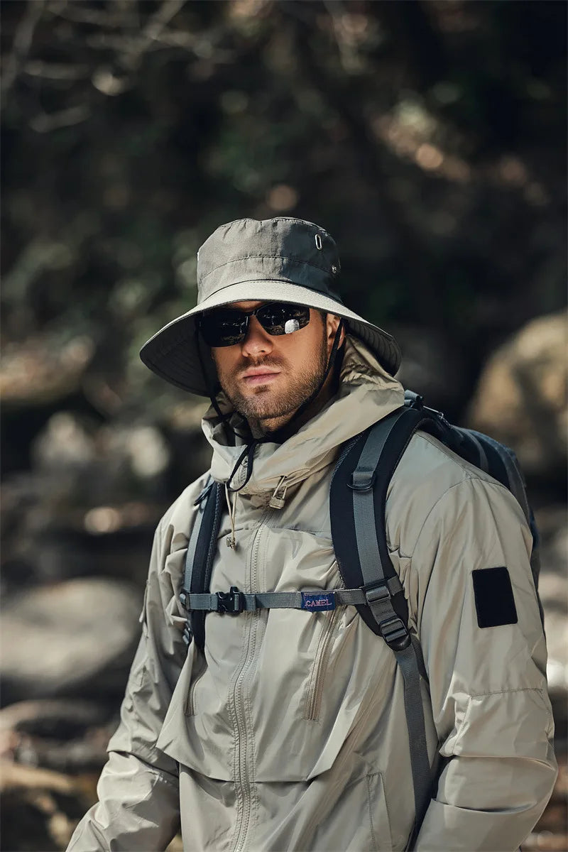 Sombrero de pescador de ala ancha y grande para hombre, gorra impermeable con protección UV para el sol, senderismo, pesca, escalada, sombreros de cubo de Safari de gran tamaño, verano