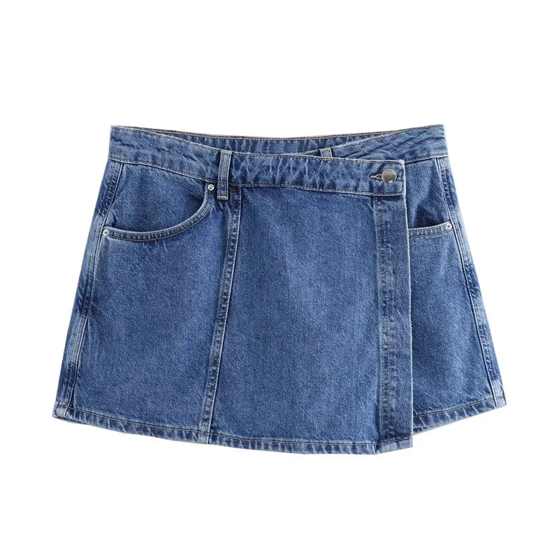 TRAF-Camiseta vaquera azul para mujer, camisa recortada de manga corta, Tops cortos de verano para mujer, ropa de calle Y2k, blusa elegante para mujer