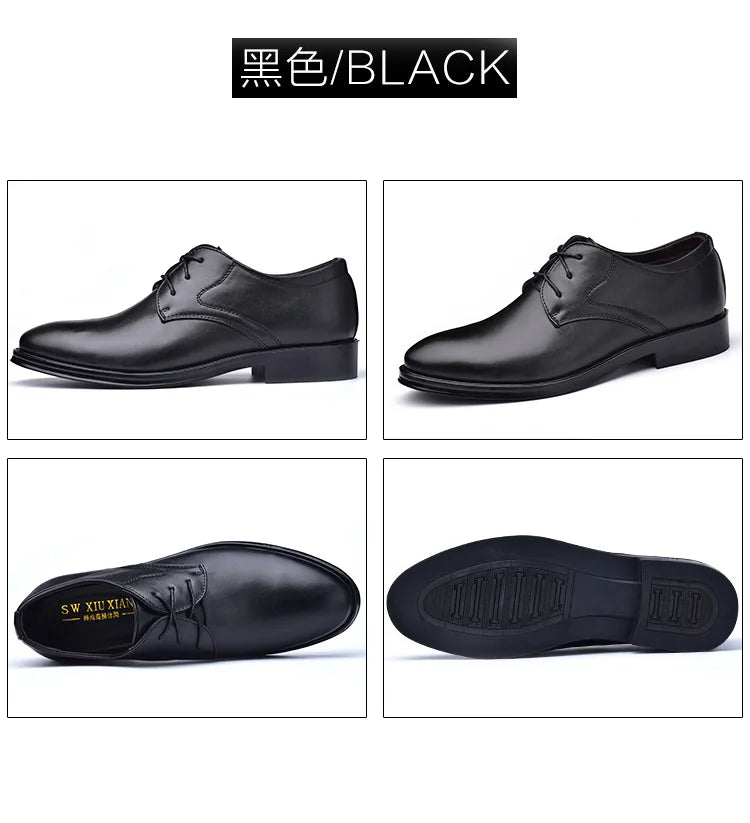 Zapatos de vestir formales para hombre, calzado informal de cuero, diseñador de boda Social, punta estrecha, zapatos negros de oficina para invierno, marca 2023