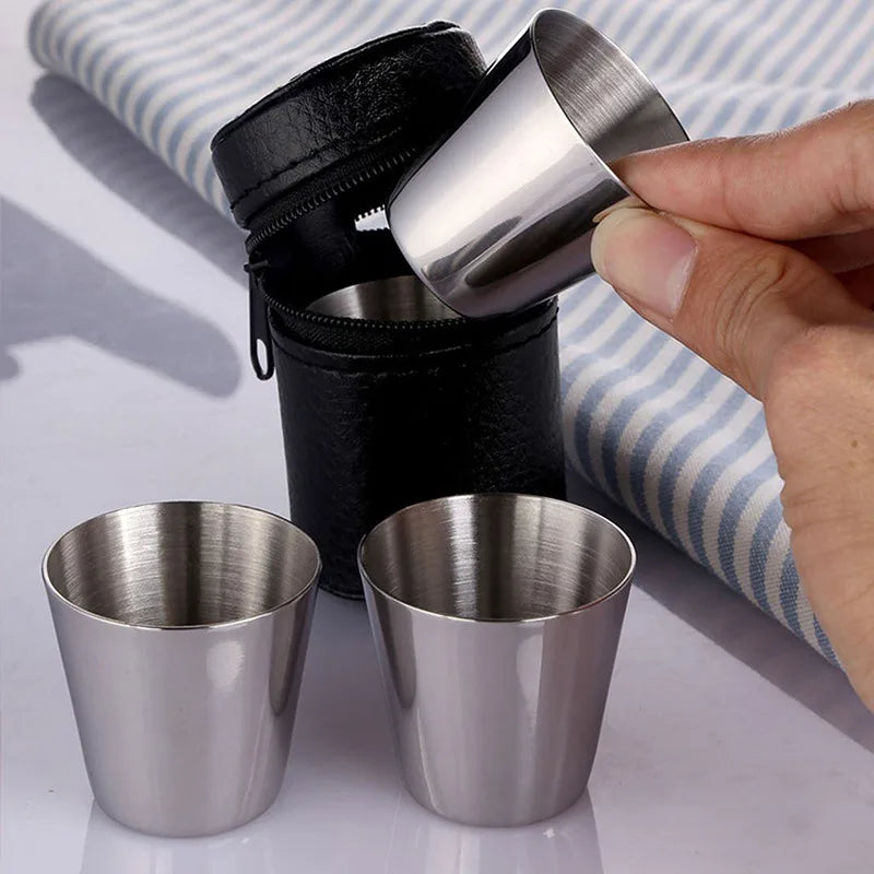 4/6 Uds tazas de acero inoxidable Mini vaso de chupito taza de cerveza taza de vino de Metal vaso de café tazas de té y leche Camping senderismo juego de tazas portátiles