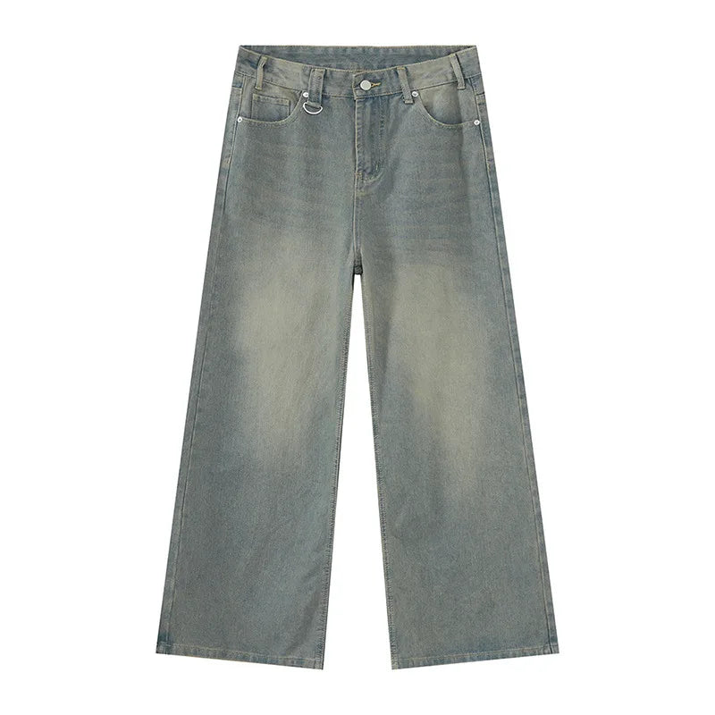 IEFB, pantalones vaqueros de verano para hombre, pantalones vaqueros lavados de color azul viejo para hombre, ropa informal recta para hombre, pantalones sueltos de pierna ancha, nueva moda 9C354