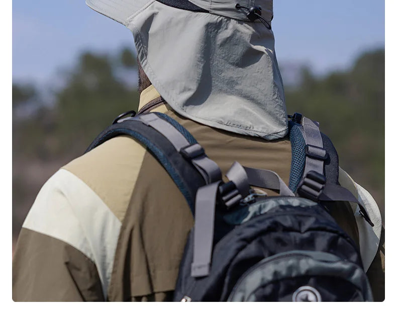 Sombreros de pescador resistentes al agua para hombre, sombrero de cubo de ala ancha transpirable con chal, protección solar UV, senderismo al aire libre, pesca, Verano