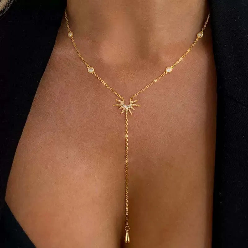Collares con colgante en forma de Y de Color dorado a la moda para mujeres y niñas, Gargantilla larga con borla de circonia cúbica de lujo, regalo de joyerÃa