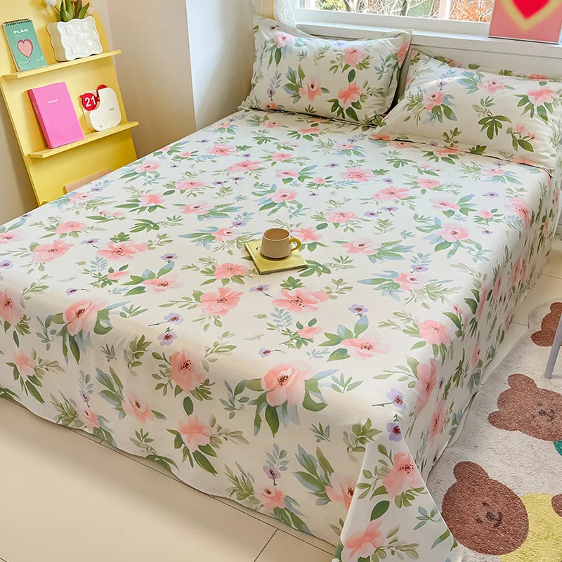 Sábana de algodón 100% con estampado de flores, sábanas dobles para niñas y niños, ropa de cama individual Queen King Size, 1 Uds.