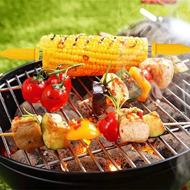 10 Uds. De tenedor, brocheta de maÃz, soportes de maÃz de acero inoxidable, brochetas de maÃz en espiga, tenedores de fruta, herramienta de cocina para acampar al aire libre y barbacoa