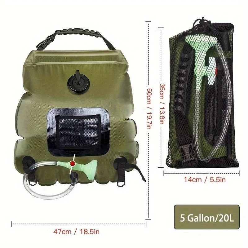 Bolsa de ducha para acampar con calefacción solar de 5 galones: bolsa de baño portátil, adecuada para viajes al aire libre, escalar, senderismo, playa y nadar