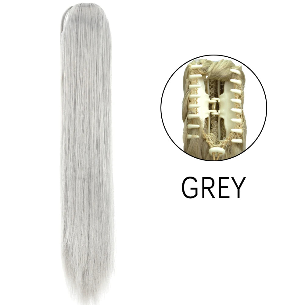 Extensiones de cabello de cola de caballo con Clip de garra larga y recta sintética, pieza de cabello de cola de caballo resistente al calor de 24 pulgadas para mujer, fiesta diaria