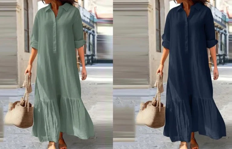 Vestido informal de manga larga para mujer, vestido de oficina para mujer, moda Primavera Verano, vestido camisero liso elegante, vestidos para mujer 2024