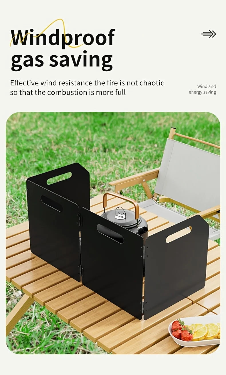 Parabrisas plegable portátil para estufa de acampada, protección contra el viento de metal rectangular de 4 lados, acabado recubierto de polvo