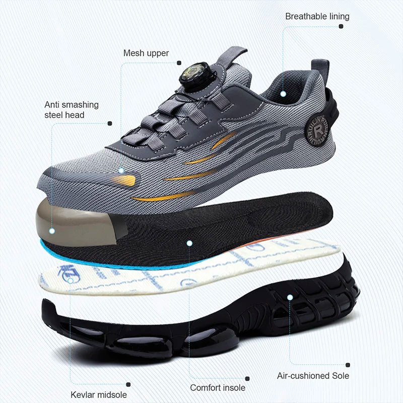 Zapatos de seguridad protectores con punta de acero indestructibles, zapatos de trabajo antideslizantes y resistentes a la abrasión, zapatillas cómodas y resistentes para hombres 