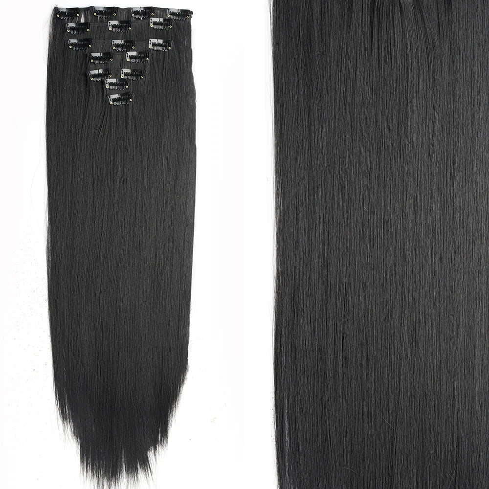 7 unids/set 16 Clips extensión de cabello negro largo liso pelo Natural Ombre peluca fibra resistente al calor para peinado de mujer