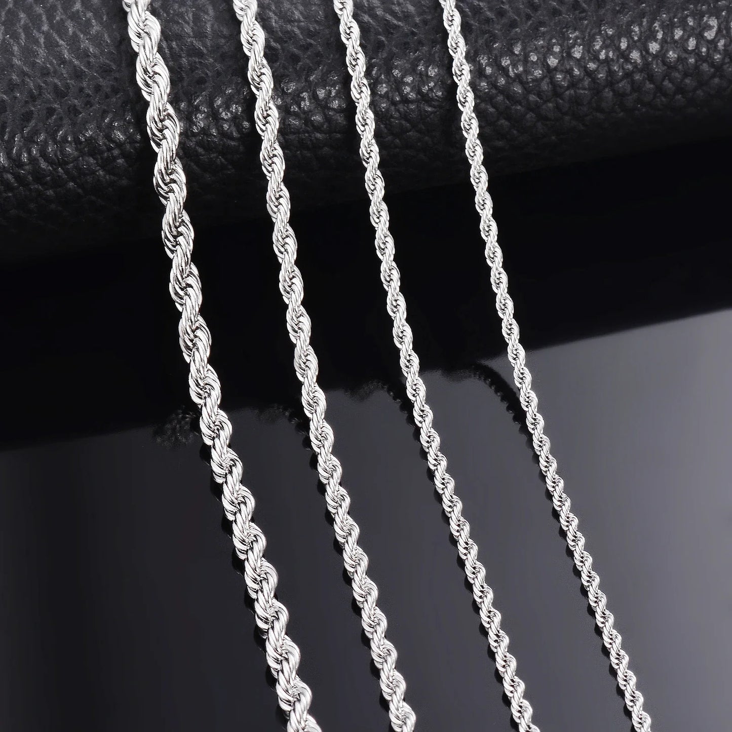1 pieza de Plata de Ley 925 ancho 2mm/3mm/4mm cuerda cadena collar/pulsera para hombres mujeres hombre collar de cadena de moda