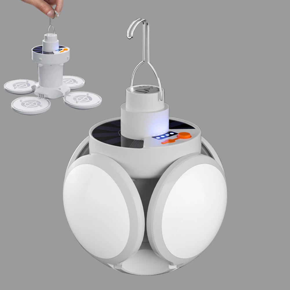 Bombilla LED Solar para acampar, linterna recargable, lámpara de noche, suministros de acampada, linterna portátil ajustable de 5 engranajes