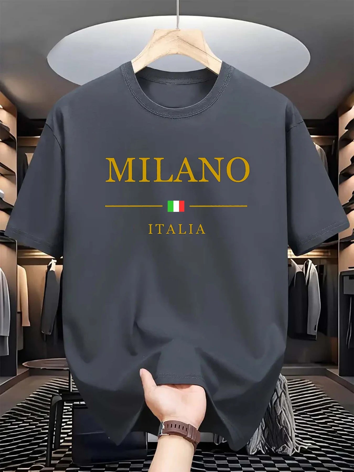 Camiseta holgada informal de talla grande con estampado de MILANO ITALIA para hombre, Camiseta deportiva de manga corta con cuello redondo, 100 algodón, a la moda, verano