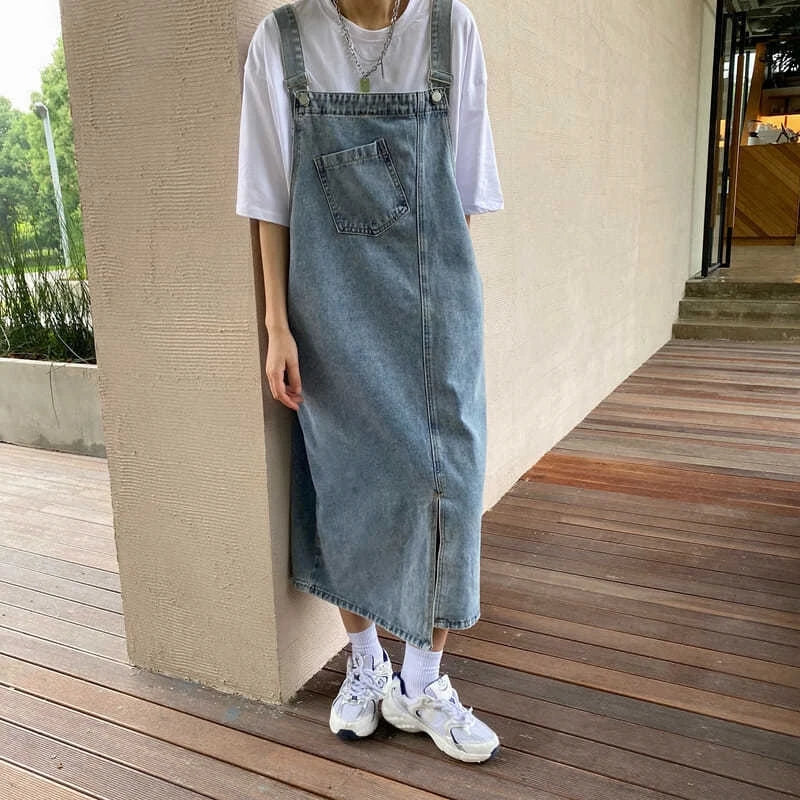 Primavera Verano Denim vestido general mujeres sin mangas Jeans vestidos moda femenina sólido Slip Casual suelto Spaghetti Strap vestidos