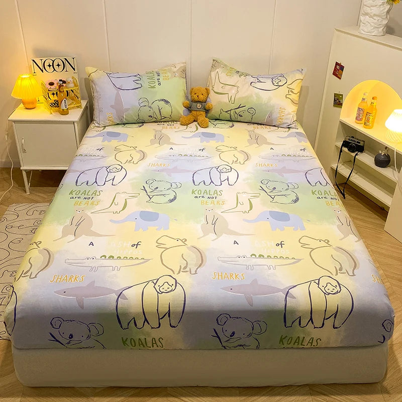 Bonenjoy-sábana bajera de algodón puro con estampado de dibujos animados de coche, funda de cama elástica, Sábana inferior individual, tamaño Queen, sin funda de almohada, 1 unidad