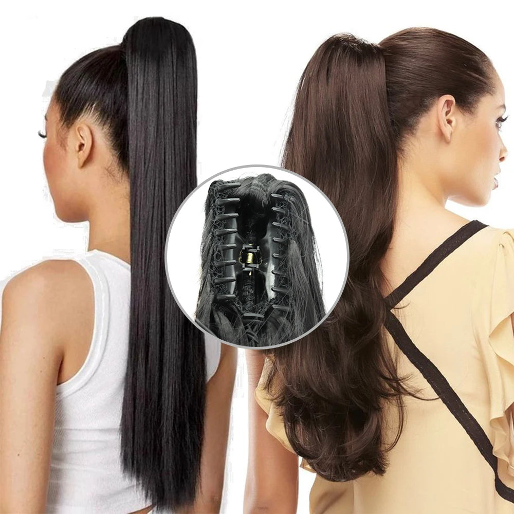 Extensiones de cabello de cola de caballo con Clip de garra larga y recta sintética, pieza de cabello de cola de caballo resistente al calor de 24 pulgadas para mujer, fiesta diaria