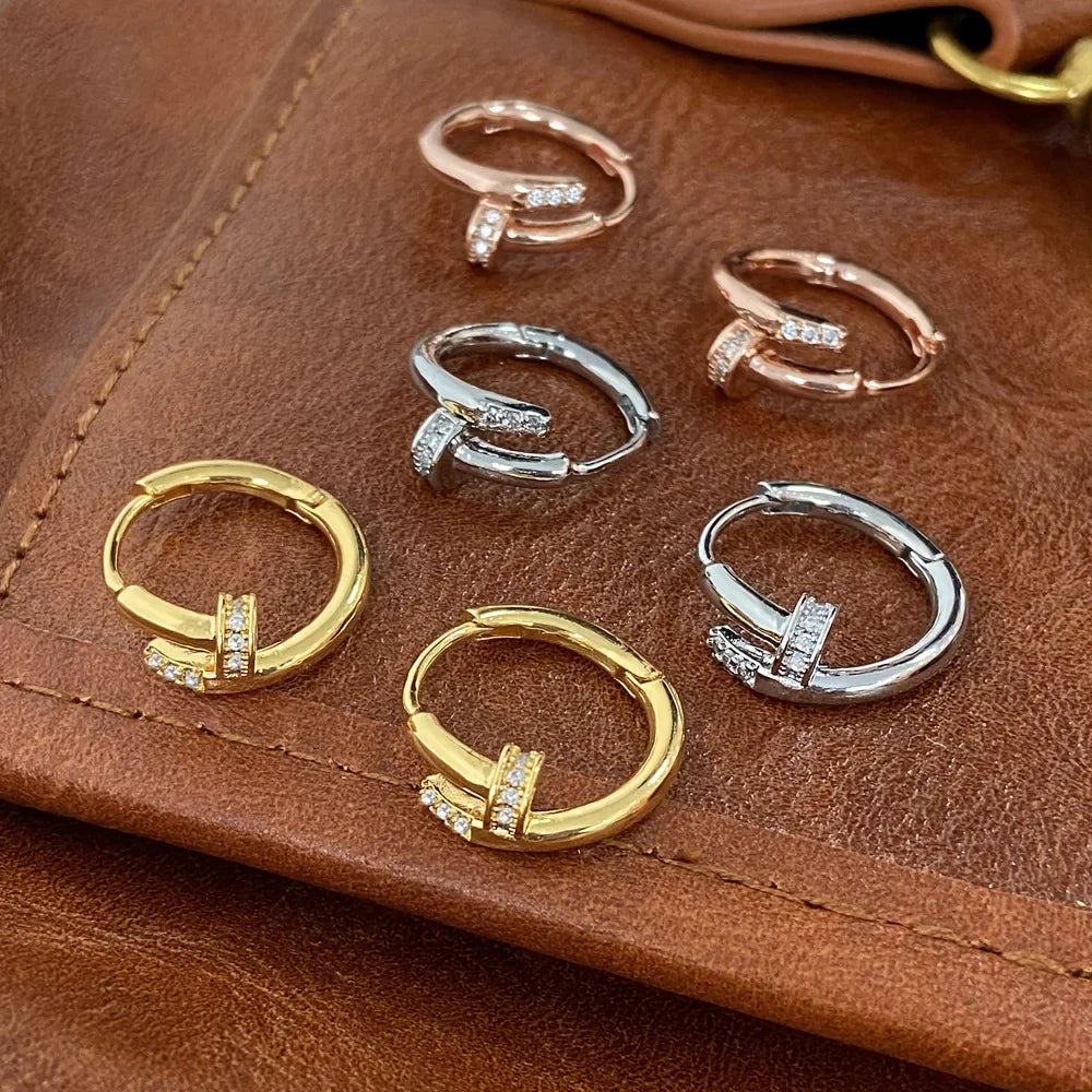 Pendientes redondos de aro para mujer, Plata de Ley 925 auténtica con circonita, joyería fina minimalista de moda, accesorios de herramientas brillantes