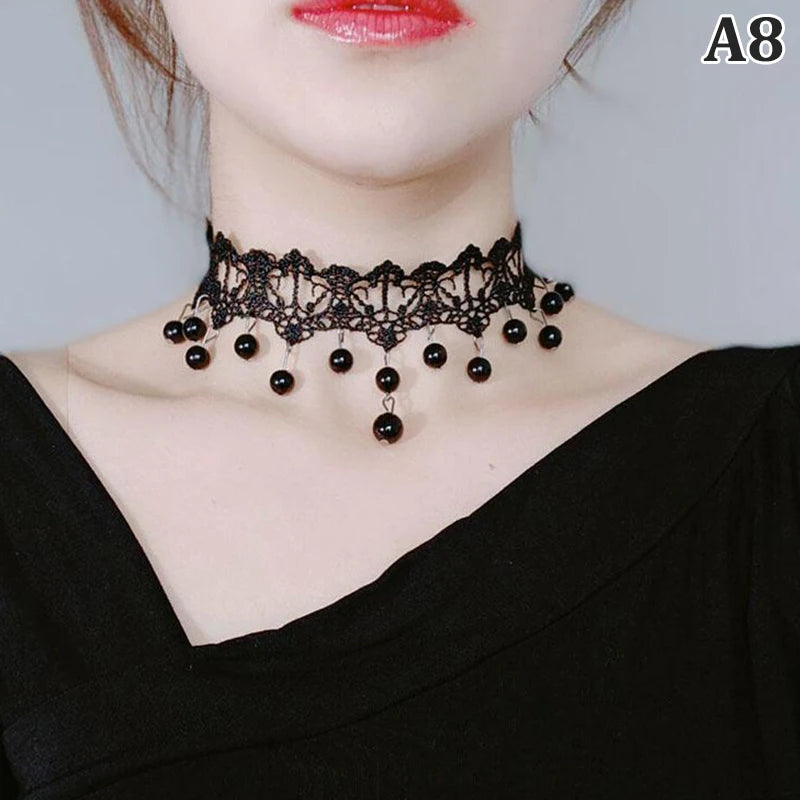 Nuevas gargantillas góticas sexis, gargantilla de cuello de encaje negro de cristal, collar Vintage victoriano para mujer, joyerÃa Steampunk