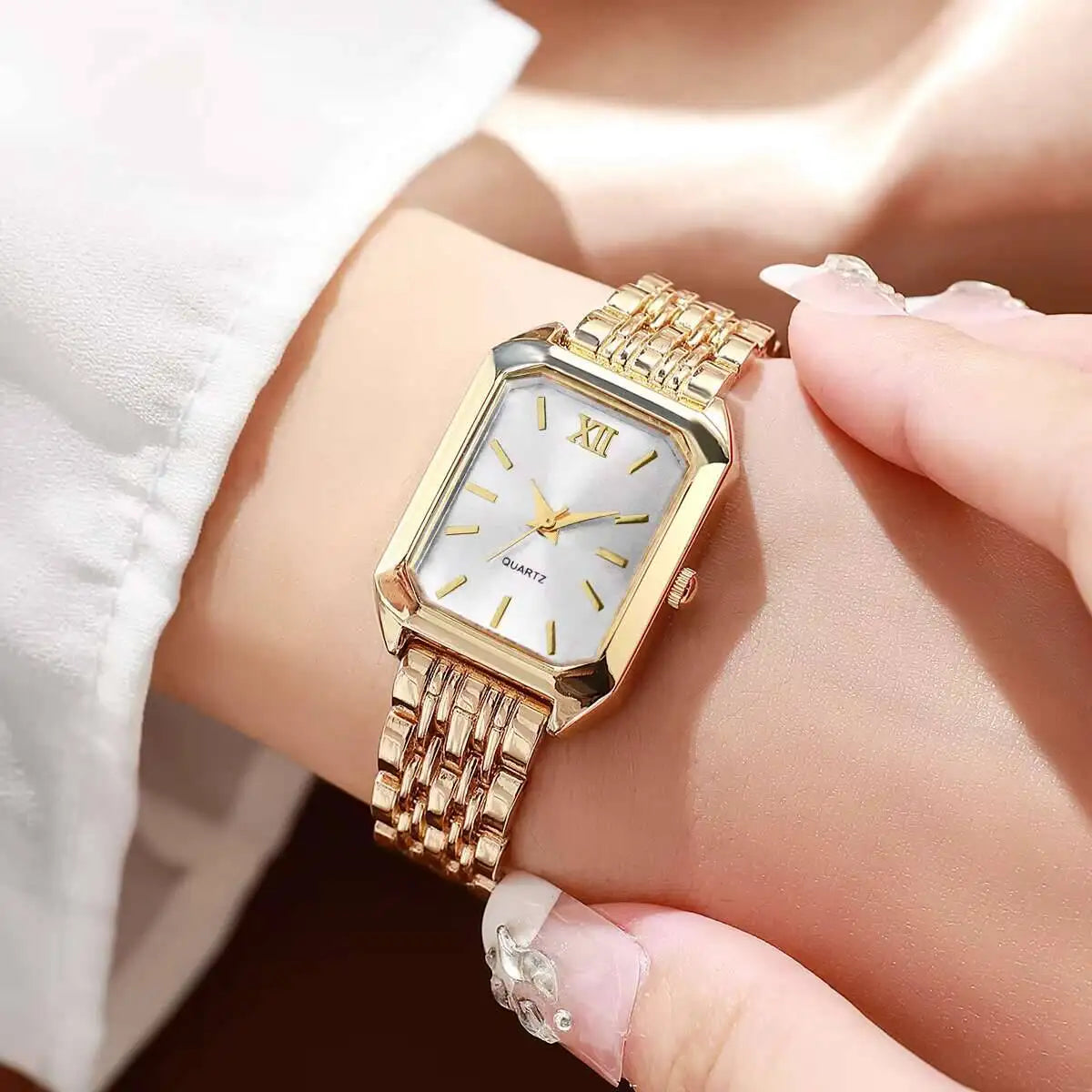 Reloj de cuarzo rectangular a la moda para Mujer, relojes de pulsera analógicos de lujo, Reloj de Mujer para niñas, Reloj de regalo (sin caja)