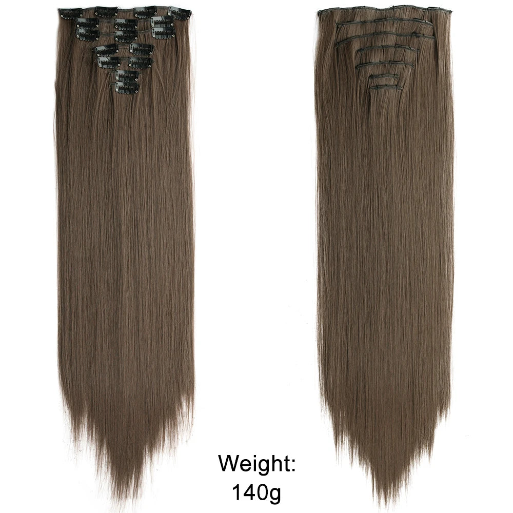 7 unids/set 16 Clips extensión de cabello negro largo liso pelo Natural Ombre peluca fibra resistente al calor para peinado de mujer