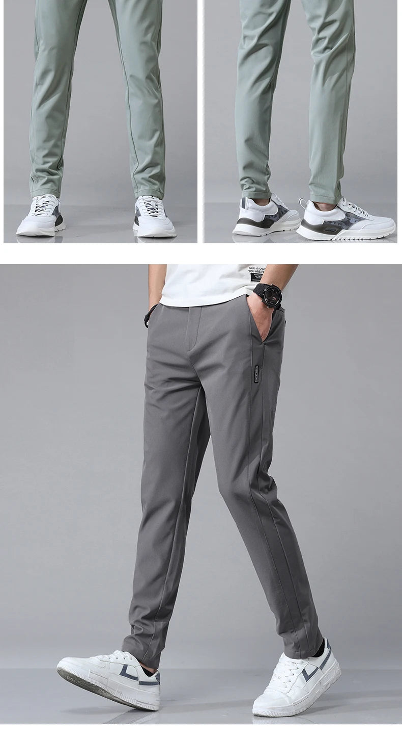 Pantalones informales rectos ajustados elásticos ultrafinos para hombre, pantalón deportivo de Golf transpirable de alta calidad, primavera y verano, 2024