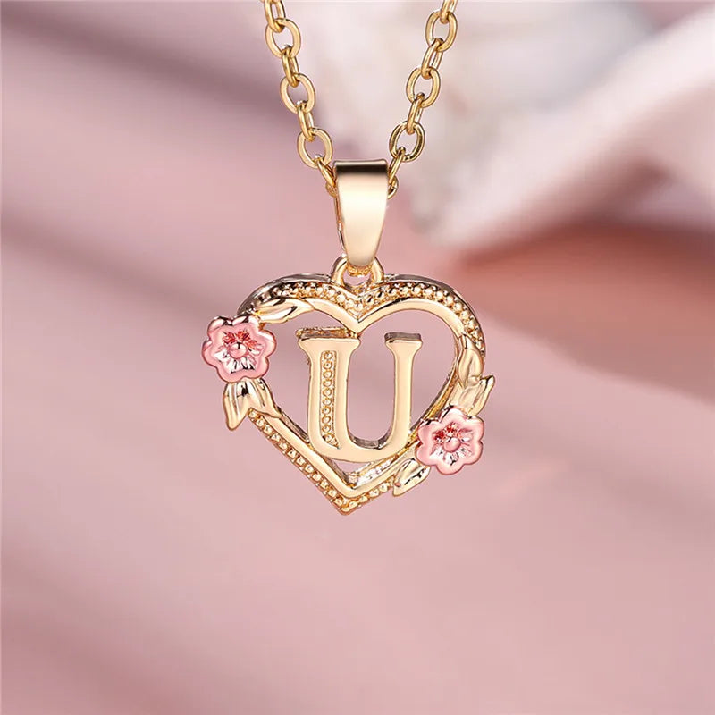 Collar con colgante de flor y letra de A-Z para mujer, Color oro amarillo, joyerÃa de boda, regalo para mujer