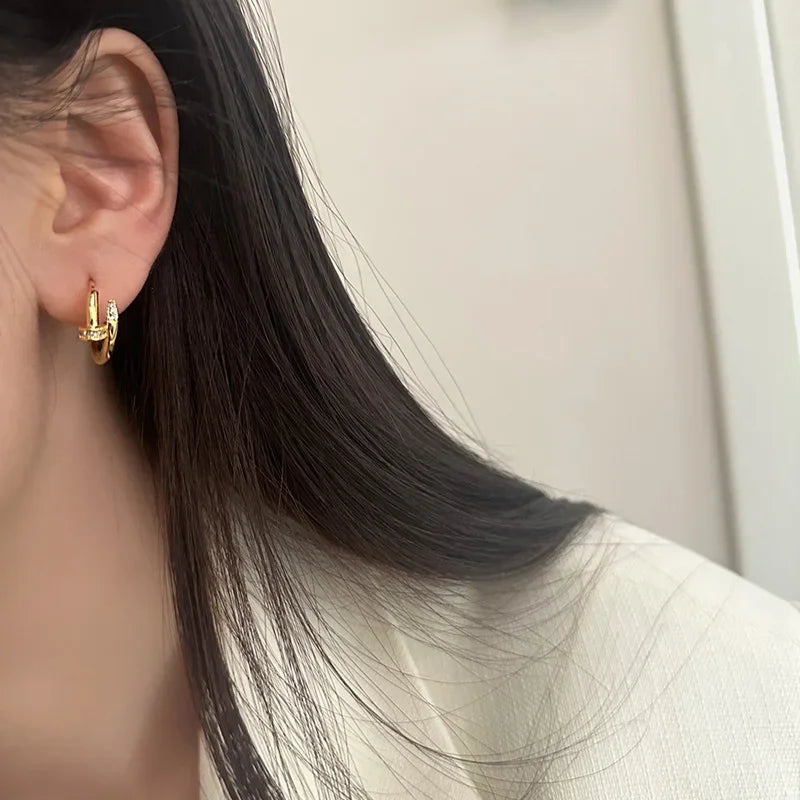 Pendientes redondos de aro para mujer, Plata de Ley 925 auténtica con circonita, joyería fina minimalista de moda, accesorios de herramientas brillantes