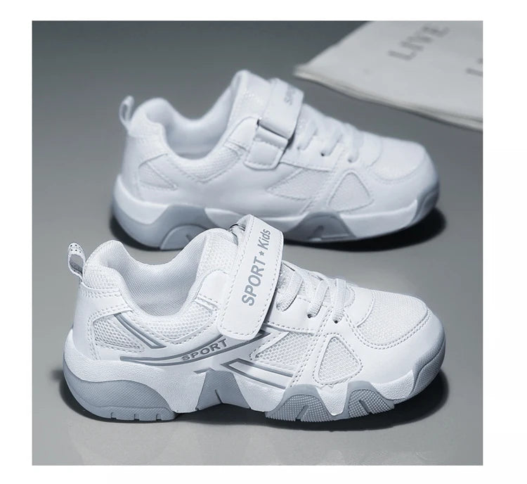 Zapatos blancos transpirables para caminar para niños, zapatillas informales de malla de verano para niños, tenis deportivos al aire libre antideslizantes