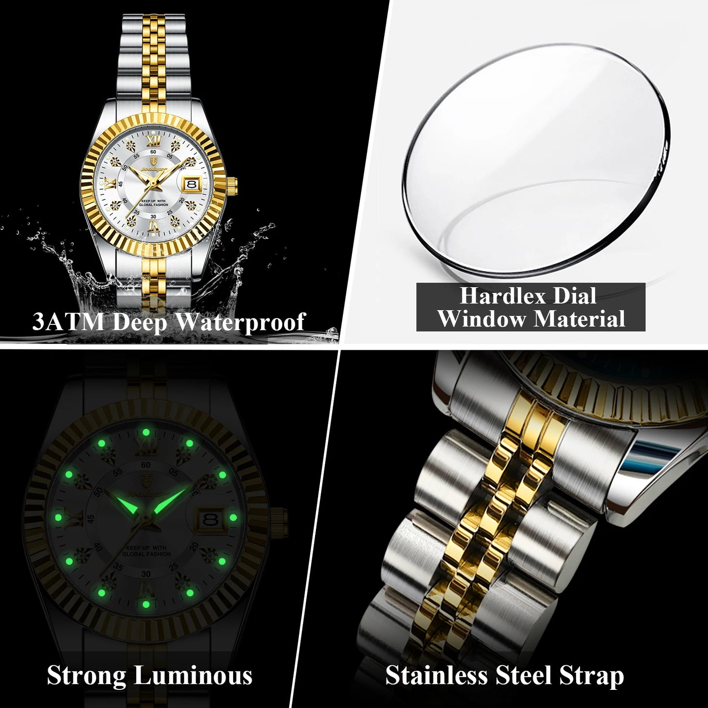 POEDAGAR, relojes de lujo para mujer, Reloj de pulsera resistente al agua con fecha luminosa para mujer, Reloj de cuarzo elegante de acero inoxidable para mujer, Reloj