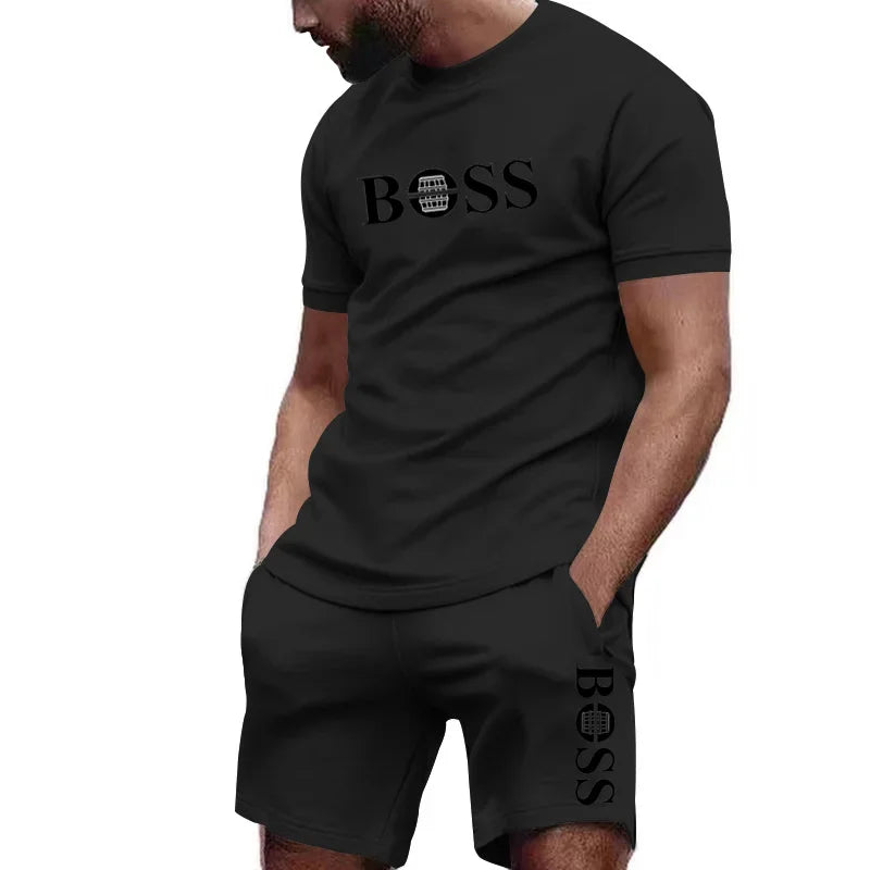 Ropa deportiva de dos piezas para hombre, conjunto de camiseta y pantalones de manga corta, ropa deportiva para correr y fitness, verano 2024, gran descuento, 2024