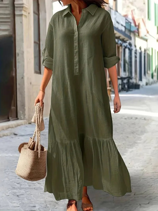 Vestido informal de manga larga para mujer, vestido de oficina para mujer, moda Primavera Verano, vestido camisero liso elegante, vestidos para mujer 2024