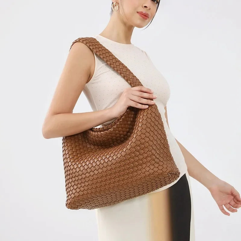 ZR DIARY-Bolso tejido de lujo para mujer, bolsa de mano de gran capacidad de cuero PU, informal, a la moda, con textura suave, BZ618