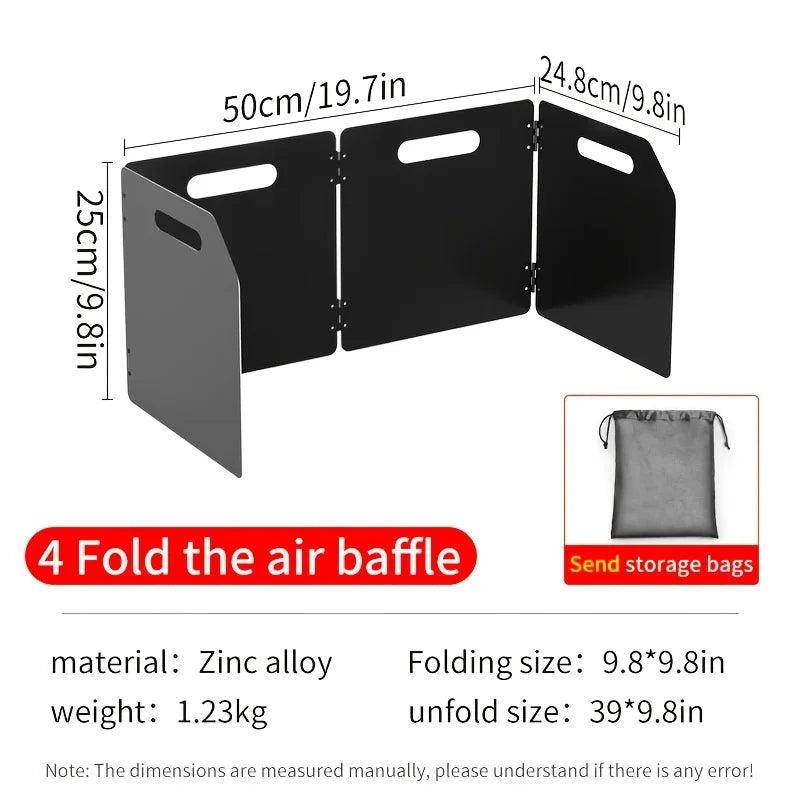 Parabrisas plegable portátil para estufa de acampada, protección contra el viento de metal rectangular de 4 lados, acabado recubierto de polvo
