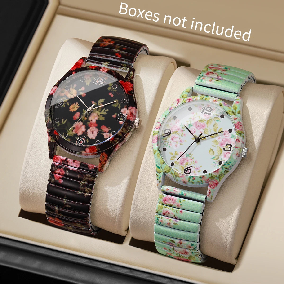 2/3 Uds. Conjunto de relojes de pulsera de cuarzo con estampado de flores a la moda para mujer, reloj con esfera árabe con correa elástica informal para mujer (sin caja)