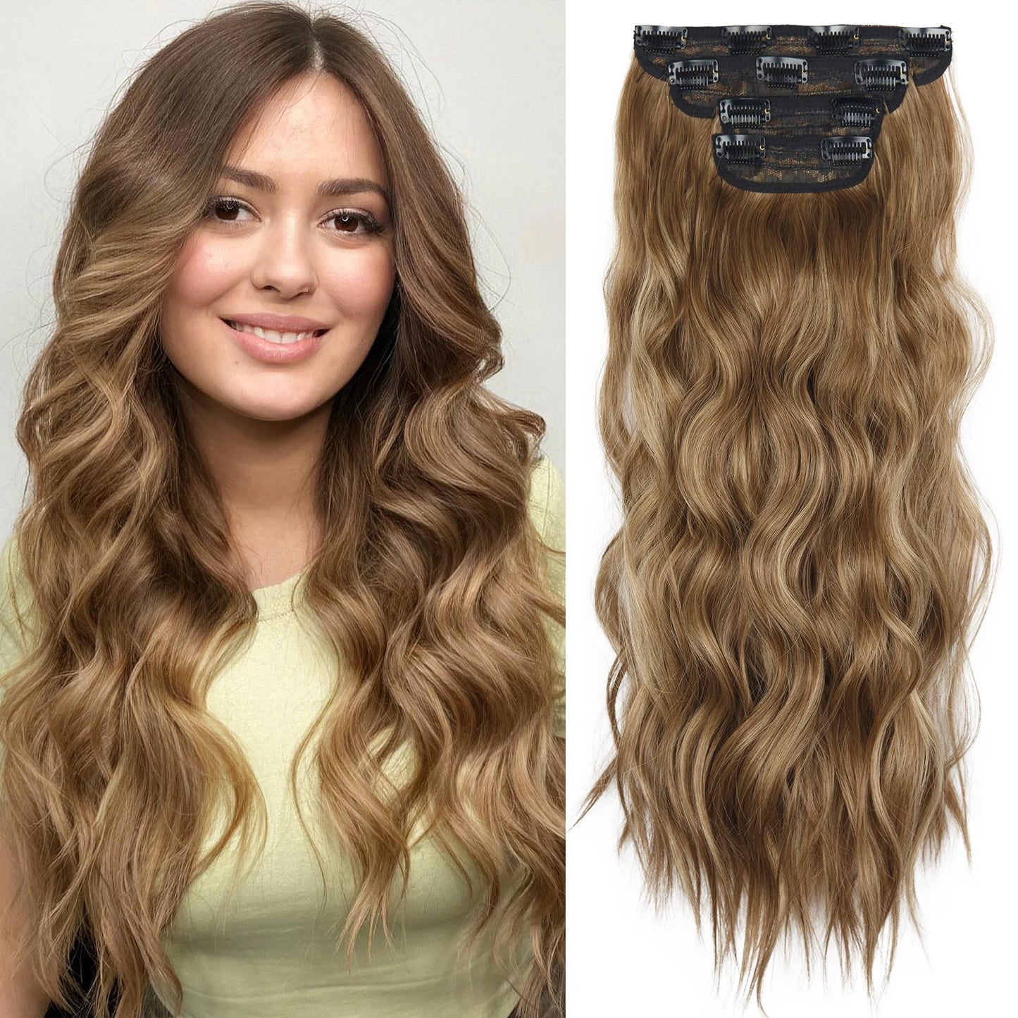 4 unids/set 20 pulgadas Clip de pelo sintético en postizos gruesos y largos ondulados para mujeres extensiones de cabello sintético de cabeza completa postizos ombré