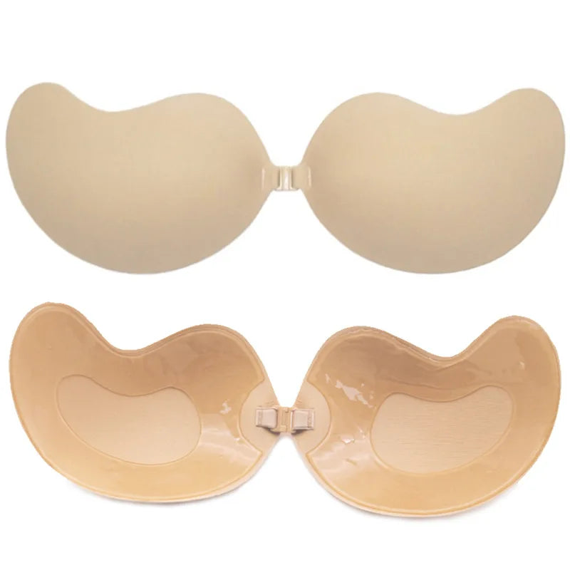 Sujetador Push Up Invisible para mujer, autoadhesivo de silicona, cierre frontal, piel negra pegajosa, sin espalda, sin tirantes, sin costuras