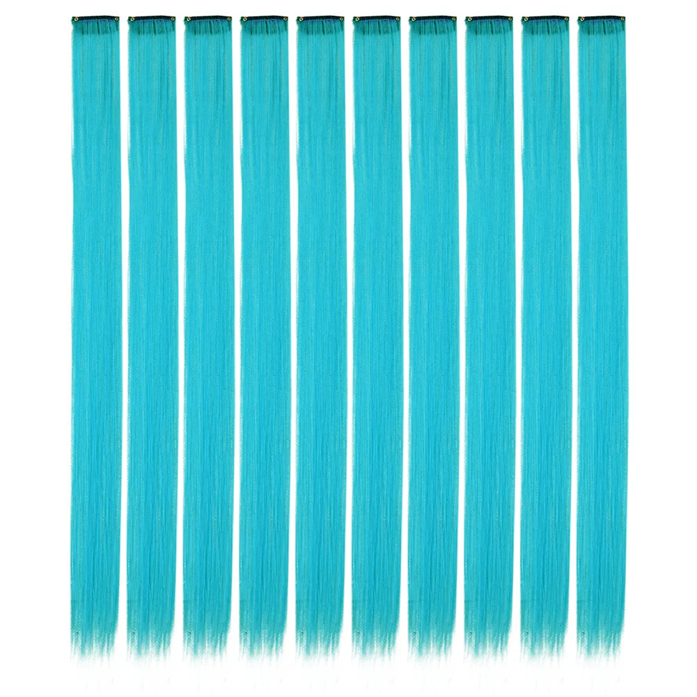 10 unids/pack de extensiones de cabello con Clip para fiesta de colores para niñas, postizos sintéticos de pelo liso de 22 pulgadas de colores Omber