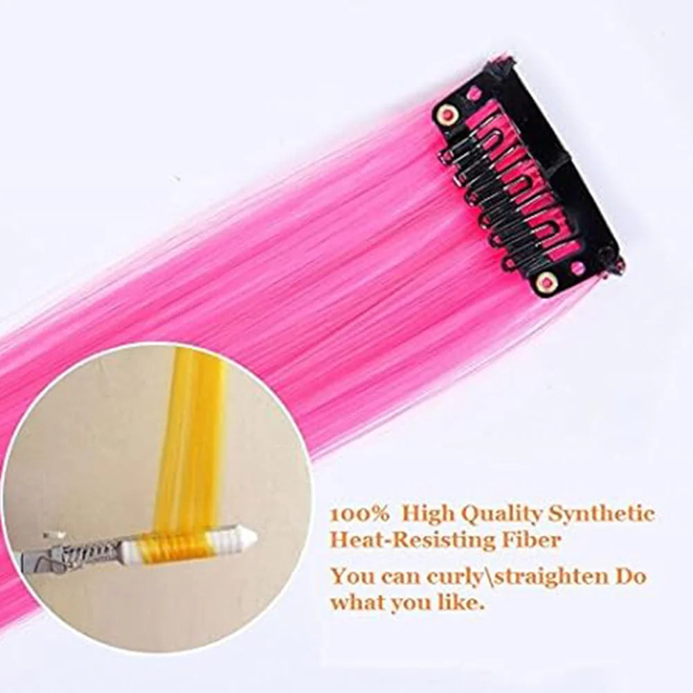 10 unids/pack de extensiones de cabello con Clip para fiesta de colores para niñas, postizos sintéticos de pelo liso de 22 pulgadas de colores Omber