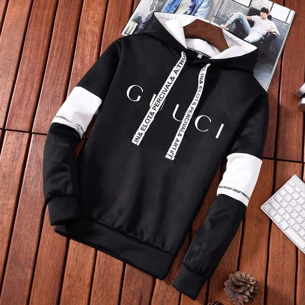 Chándal para hombre, Sudadera con capucha cálida + Pantalones de chándal, conjuntos de 2 uds., Top o pantalones blancos y negros de alta calidad para invierno, ropa informal para correr