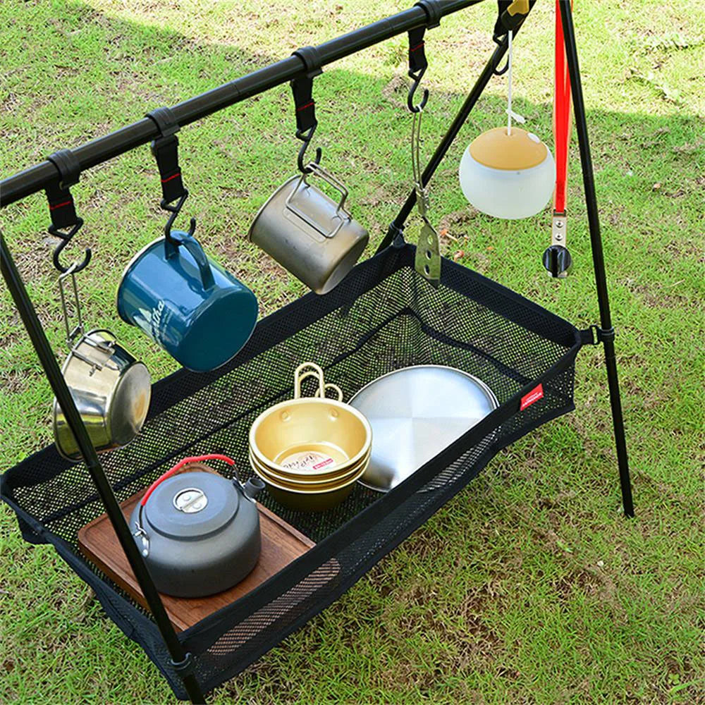 Bolsa de almacenamiento para debajo de la mesa de Picnic, caja de almacenamiento de escritorio, trípode, cesta de malla, organizador, mesa de Camping, estante de trípode para Picnic y Camping