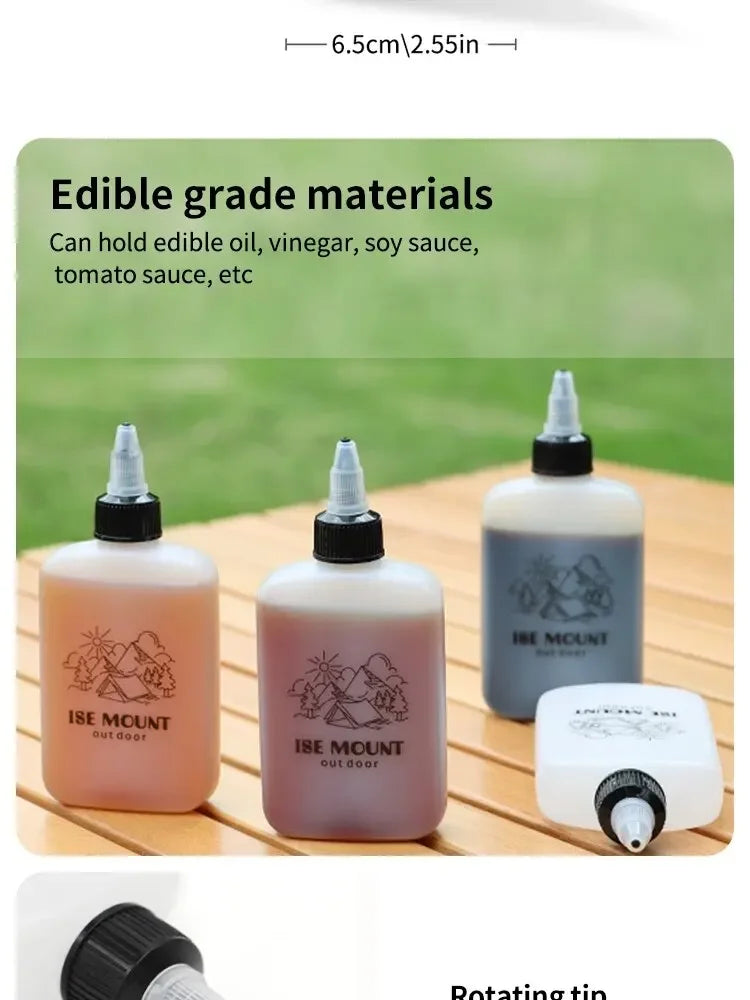 Botella de aceite para exteriores, bote de aceite pequeño portátil, botella de vinagre, botella de salsa de soja, botella de condimento sellada a prueba de fugas para acampar, 2 uds.