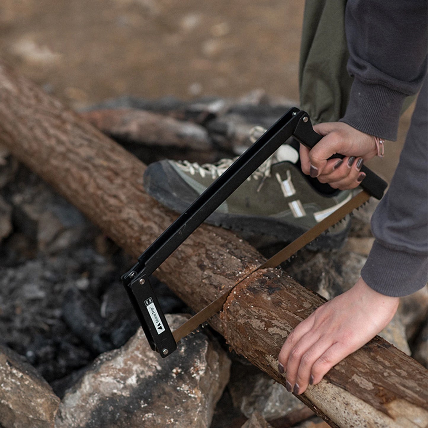 Sierra plegable, ligera, para supervivencia y acampada, sierra de arco plegable para cortar árboles de madera seca y húmeda, hoja de acero de alto manganeso