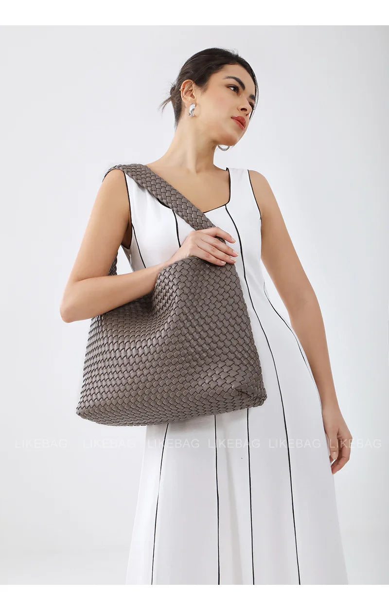 ZR DIARY-Bolso tejido de lujo para mujer, bolsa de mano de gran capacidad de cuero PU, informal, a la moda, con textura suave, BZ618