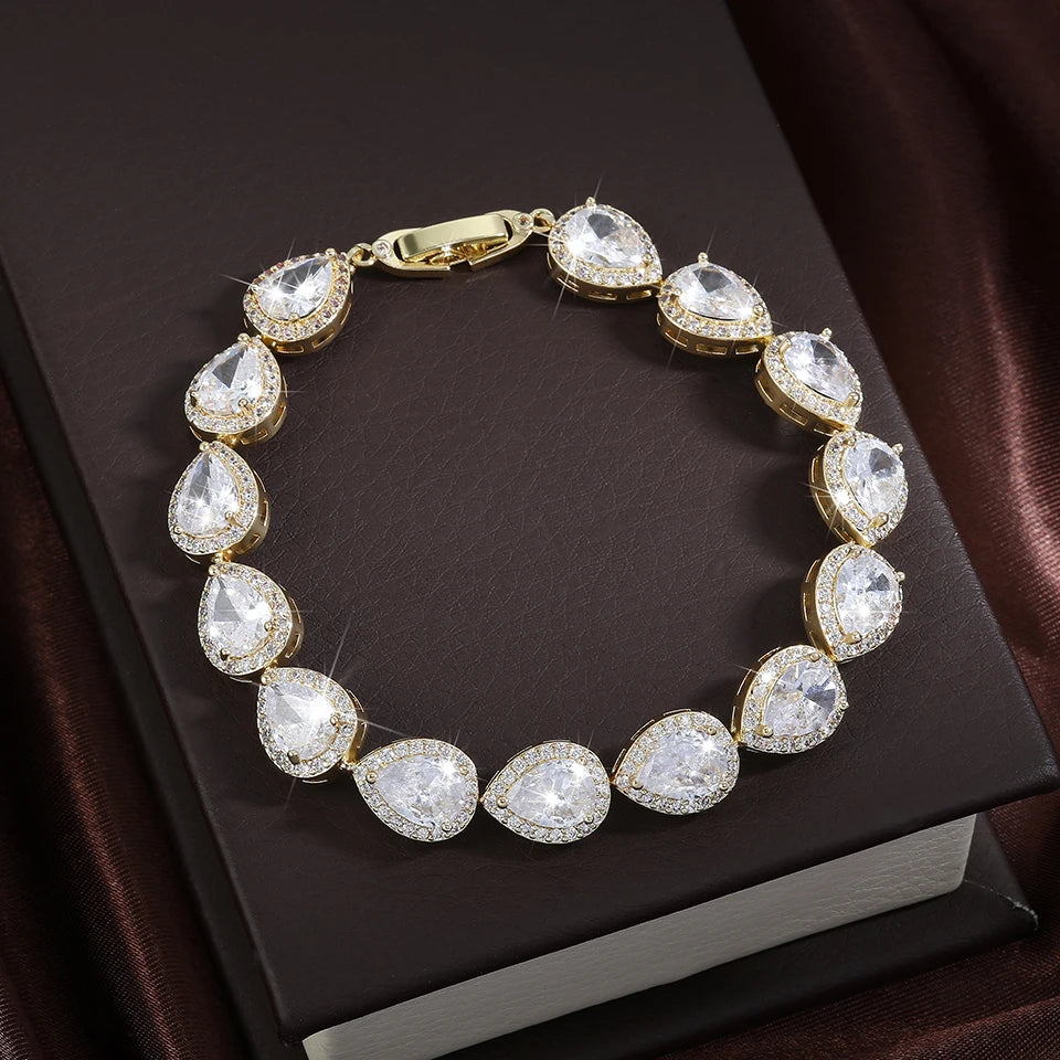 ZAKOL clásico geométrico gota de agua CZ pulsera para mujer nupcial hermosa Buling circón fiesta boda joyerÃa
